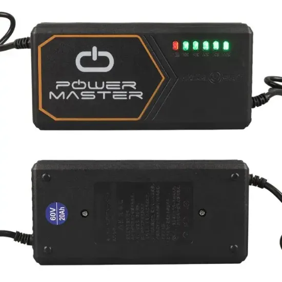 PowerMaster PM-31801 60 Volt - 20 Amper IEC C15 Dişi Uçlu Kapasite Göstergeli Elektrikli Bisiklet Şarj Akü Cihazı (ADJ160-01) resmi