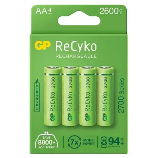GP Recyko AA 2600 mAh Şarjlı 4'lü Pil GP270AAHCE-2EB4 (GPRHC272E001) resmi