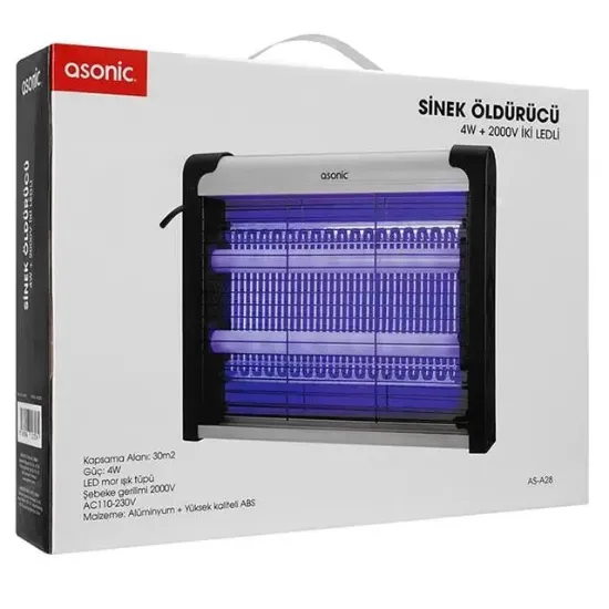Asonic AS-A28 Orta Boy 4W+ 2000V Zincir Askısılı İki Ledli Sinek Öldürücü resmi