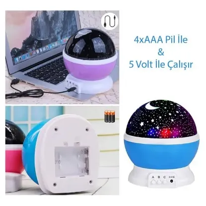 PowerMaster PM-2736 Dönen Projeksiyonlu Gece Lambası Renkli Yıldızlı Gökyüzü Tavan Aydınlatma resmi