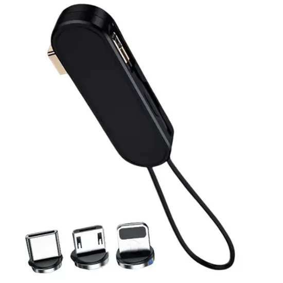 Powermaster PM-25906 Siyah 3in1  (Type C- Lightning- Micro Usb) Manyetik Uç Taşınabilir Şarj Kablosu resmi
