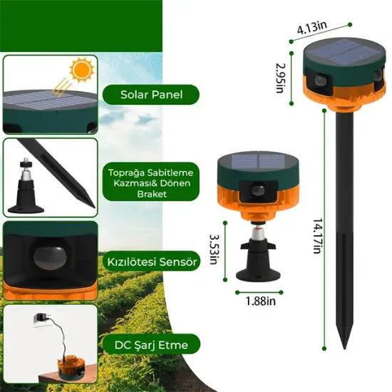 PowerMaster PM-26946 13 Farklı Sesli Hayvan Kovucu Alarm Cihazı Mikrofonlu Solar Panelli resmi