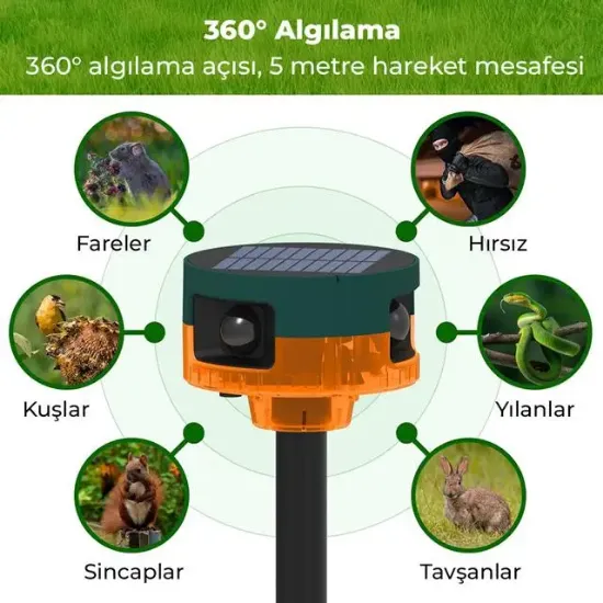 PowerMaster PM-26947 13 Farklı Sesli Hayvan Kovucu Alarm Cihazı Mikrofonlu Solar Panelli resmi