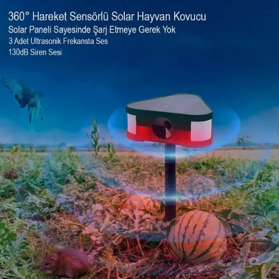 PowerMaster PM-26949 Ultrasonic Sesli Siren Hayvan Kovucu Alarm Cihazı Solar Panelli resmi