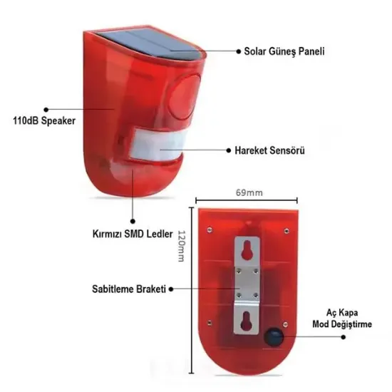 PowerMaster PM-26943 Sesli Hayvan Kovucu Alarm Cihazı Solar Panelli resmi