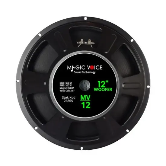 Magicvoice MV-12 Maks.600 Watt / Rms 300 Watt 12” Siyah 30 Cm Woofer Yedek Hoparlör resmi