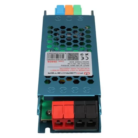 PowerMaster PM-26828 12 Volt 5 Amper 60 Watt Slim Metal Kasa Adaptör 140x50x23mm resmi