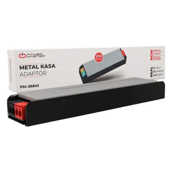 PowerMaster PM-26841 12 Volt 20 Amper 240 Watt Slim Metal Kasa Adaptör 238x51x30mm resmi