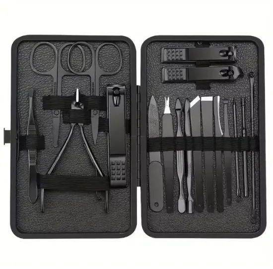 Sunup SN-27099 Siyah Paslanmaz Çelik 18in1 Profesyonel Manikür Tırnak Bakım Seti resmi