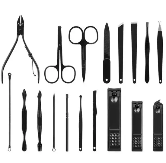 Sunup SN-27099 Siyah Paslanmaz Çelik 18in1 Profesyonel Manikür Tırnak Bakım Seti resmi