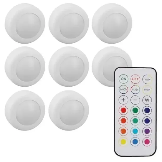 PowerMaster PM-27186 Led Mobilya Merdiven Pilli Aydınlatma 3M Yapışkanlı Kumandalı RGB + 4000K (8'li Paket) resmi