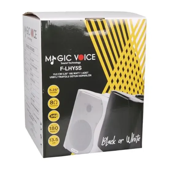 MagicVoice F-LHY5S 5.25" (13.5 CM) Hat Trafolu Duvar Tipi Sütun Hoparlör (20W RMS / 180W Peak - MP3 USB Uyumlu) - Siyah resmi