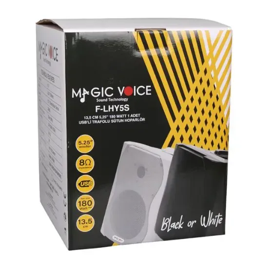 MagicVoice F-LHY5S 5.25" (13.5 CM) Hat Trafolu Duvar Tipi Sütun Hoparlör (20W RMS / 180W Peak - MP3 USB Uyumlu) - Beyaz resmi