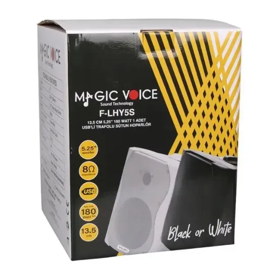 MagicVoice F-LHY6.5S 6.5" (16 CM) Hat Trafolu Duvar Tipi Sütun Hoparlör (30W RMS / 200W Peak - MP3 USB Uyumlu) - Beyaz resmi