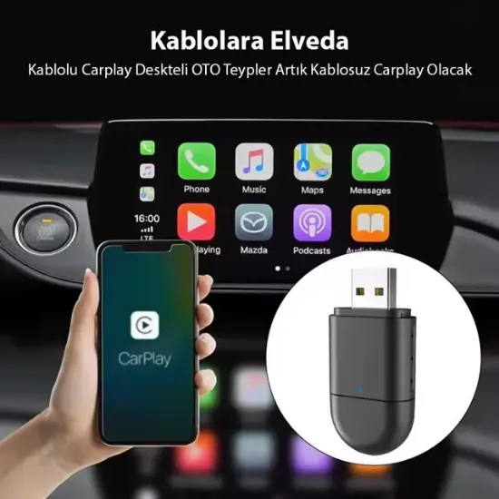 PowerMaster PM-27447 Kablosuz Carplay - Android Auto Çevirici Dönüştürücü Adaptör İki Girişli USB - TYPE-C resmi