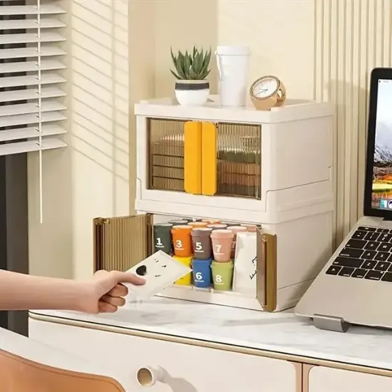 Sunup SN-25883 72L Katlanabilir Plastik Saklama Kutusu Renkli Kapaklı Tekerlekli 40x64x37cm resmi