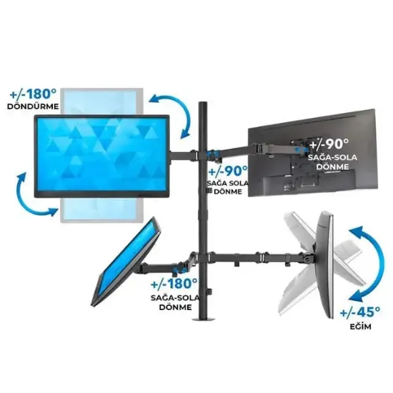 PowerMaster PM-054 13-27'' Dörtlü (Quad) Mekanik LCD-LED Gaming Monitör Tutucu Masa Stand Askı Aparatı resmi