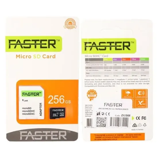 Faster 256 GB UHS-I U1 Sınıf 10 Micro SDHC Hafıza Kartı resmi