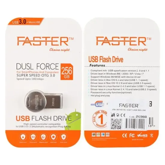 Faster 256 GB Dusl Serisi USB 3.0 Yüksek Hızlı Metal Flash Bellek resmi