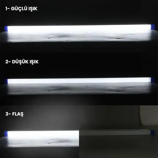 PowerMaster T570 70cm 100W Çubuk Portatif LED Işıldak Şarjlı Tüp Lamba 1800mAh resmi