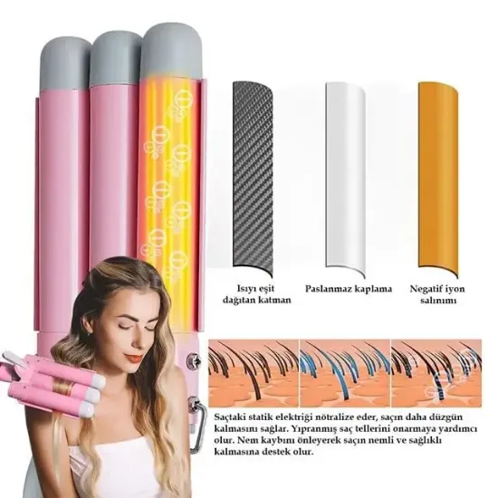 Premio T-0042 Triple Su Dalgası Profesyonel Saç Şekillendirici Maşası resmi