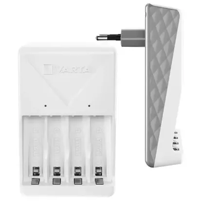 Varta Plug AA/AAA Kalem Pil Şarj Cihazı Aleti - 4 Adet 2100mAh AA HR6 NI-MH Şarj Edilebilir Pil Hediyeli resmi