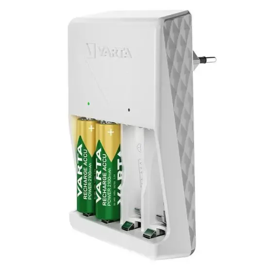 Varta Plug AA/AAA Kalem Pil Şarj Cihazı Aleti - 4 Adet 2100mAh AA HR6 NI-MH Şarj Edilebilir Pil Hediyeli resmi