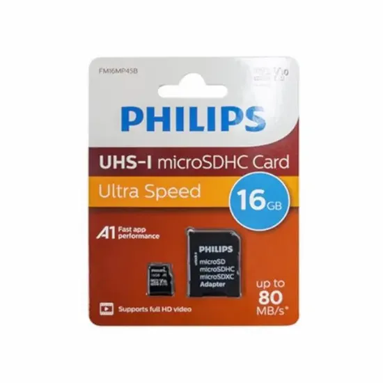 Philips FM16MP45B/00 16GB Class10 UHS-I U1 TF Adaptörlü Micro SDHC Hafıza Kartı resmi
