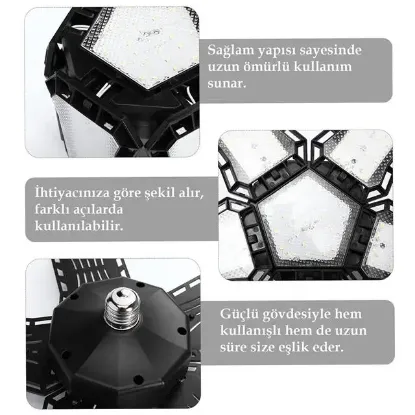 Ledx Ayarlanabilir Açılı 5 Kanatlı 148 Smd Ledli Galaxy Projektör Işığı 60W 6600 Lumen E27 32cm Çap resmi