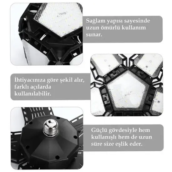 Ledx Ayarlanabilir Açılı 5 Kanatlı 148 Smd Ledli Galaxy Projektör Işığı 60W 6600 Lumen E27 32cm Çap resmi