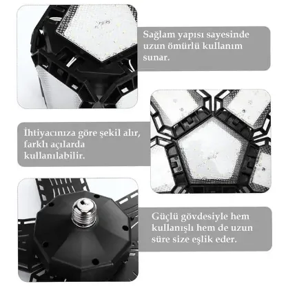 Ledx Ayarlanabilir Açılı 3 Kanatlı 72 Smd Ledli Galaxy Projektör Işığı 40W 4400 Lumen E27 32cm resmi