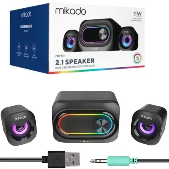 Mikado MD-511 5W+3W×2 USB RGB Ledli 2+1 Gaming Speaker Hoparlör resmi