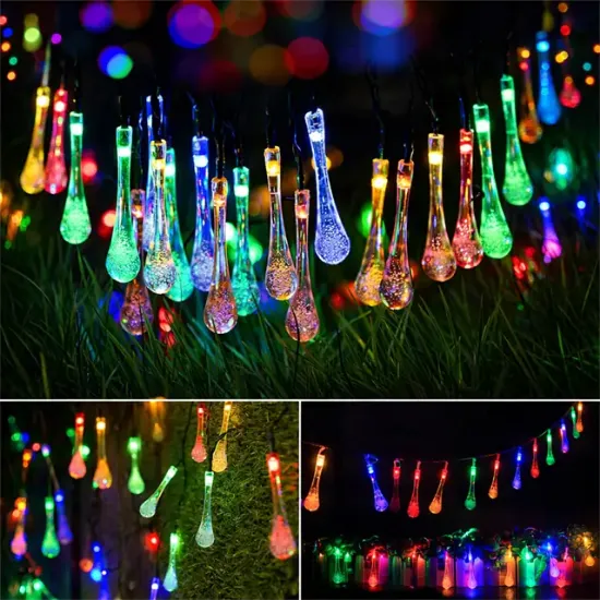 PowerMaster PM-29078 8 Modlu Solar 12M Renkli Su Damlası LED Zinciri - Su Geçirmez Bahçe ve Balkon Aydınlatması resmi