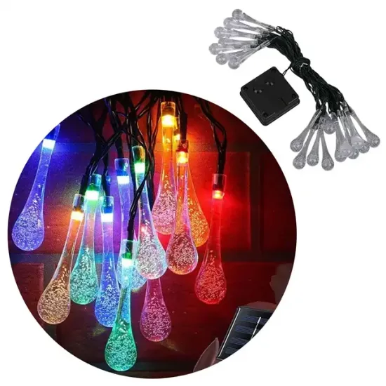 PowerMaster PM-29077 8 Modlu Solar 5M Renkli Su Damlası LED Zinciri - Su Geçirmez Bahçe ve Balkon Aydınlatması resmi