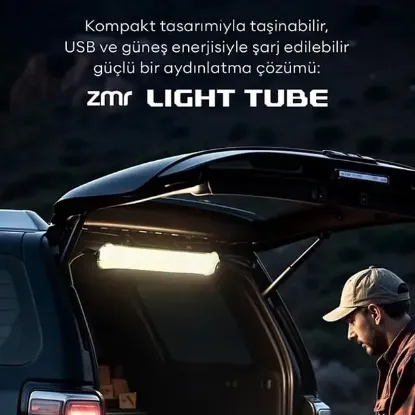 ZMR ZMR-385 Katlanır Şişirilebilir Beyaz Ledli Aydınlatma Tüpü USB Ve Güneş Enerjisi Şarjlı Armatür resmi