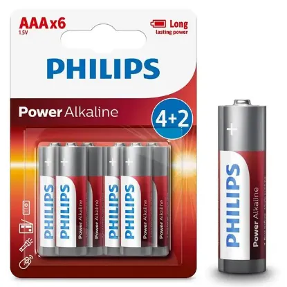 Philips LR03P6BP/10 LR03 Micro 1.5 Volt 4+2 Power Alkaline AAA İnce Kalem Pil (6'lı Paket) resmi