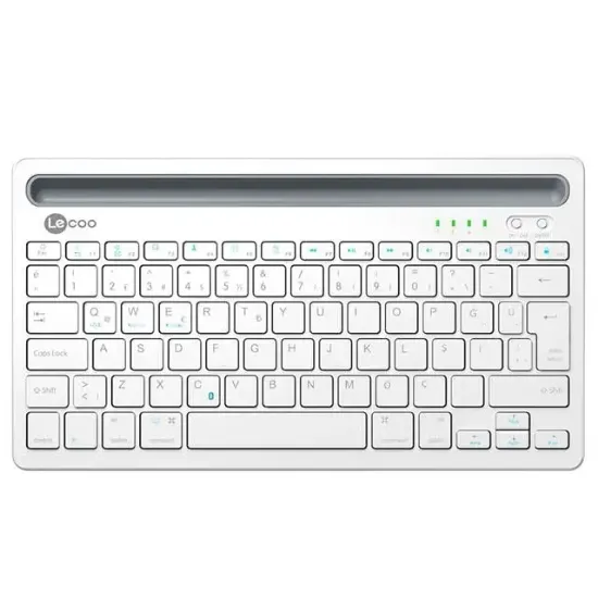 Lenovo Lecoo BK100 Bluetooth V3.0 Çoklu Cihaz Uyumlu Şarj Edilebilir Kablosuz Beyaz Türkçe Q Klavye resmi