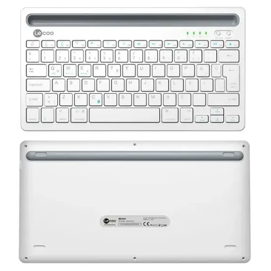 Lenovo Lecoo BK100 Bluetooth V3.0 Çoklu Cihaz Uyumlu Şarj Edilebilir Kablosuz Beyaz Türkçe Q Klavye resmi