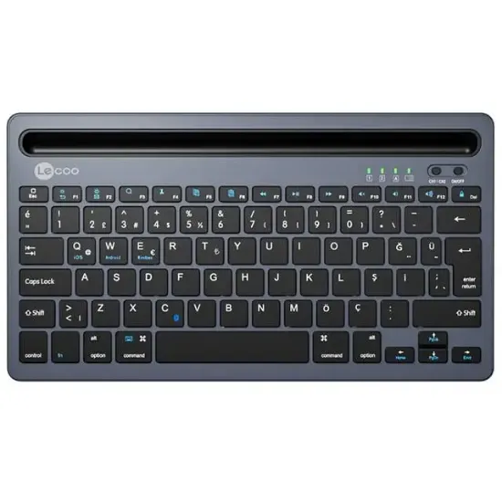 Lenovo Lecoo BK100 Bluetooth V3.0 Çoklu Cihaz Uyumlu Şarj Edilebilir Kablosuz Gri Türkçe Q Klavye resmi