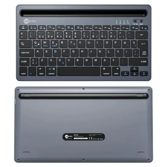 Lenovo Lecoo BK100 Bluetooth V3.0 Çoklu Cihaz Uyumlu Şarj Edilebilir Kablosuz Gri Türkçe Q Klavye resmi