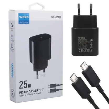 Weko WK-27877 Note10 Siyah 25 Watt Şarj Başlık Adaptörü + Type-C To Type-C Kablo resmi