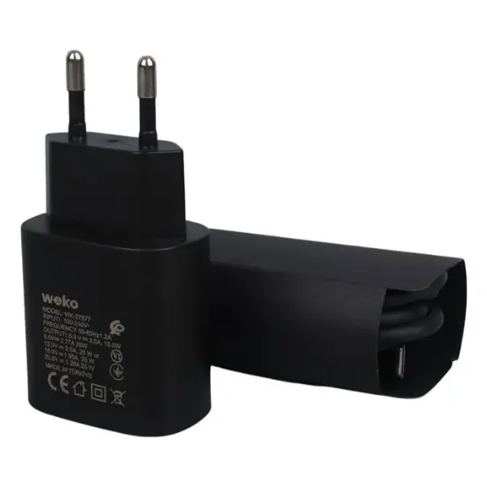 Weko WK-27877 Note10 Siyah 25 Watt Şarj Başlık Adaptörü + Type-C To Type-C Kablo resmi