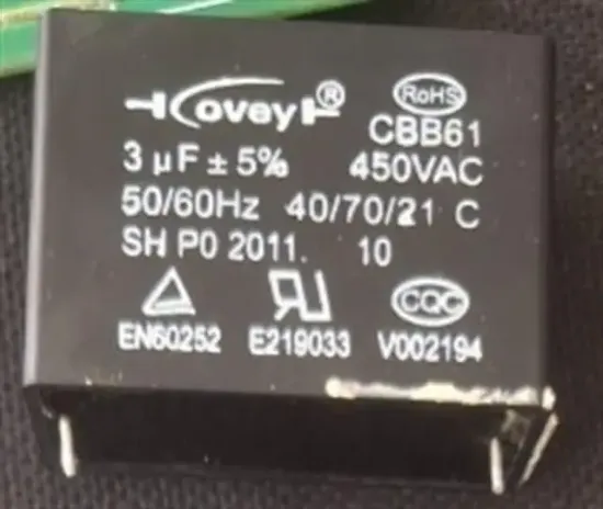 3µF 450VAC CBB61 Motor ve Fan Başlangıç Kondansatörü resmi