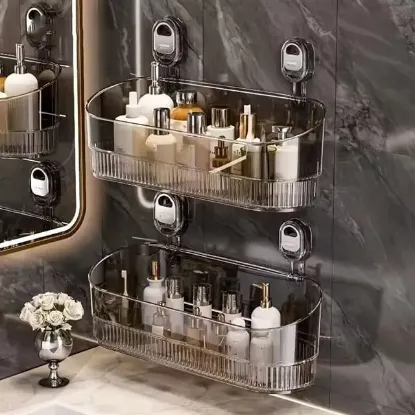 Sunup SN-29266 Vantuzlu Şeffaf Banyo Mutfak Rafı Organizer resmi