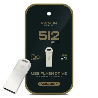 Powerway Premium 512 GB 100MB/S Ultra Hızlı USB 3.1 Metal Silver Flash Bellek resmi