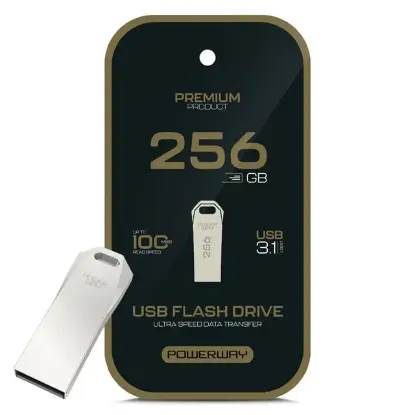 Powerway Premium 256 GB 100MB/S Ultra Hızlı USB 3.1 Metal Silver Flash Bellek resmi