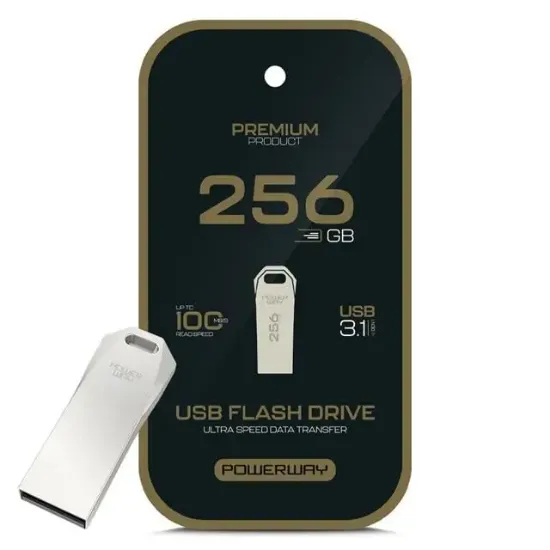 Powerway Premium 256 GB 100MB/S Ultra Hızlı USB 3.1 Metal Silver Flash Bellek resmi