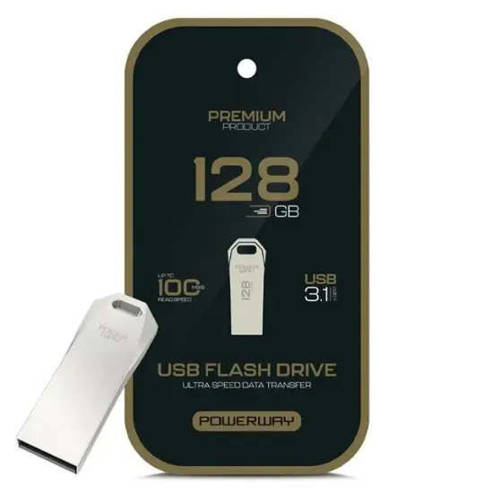 Powerway Premium 128 GB 100MB/S Ultra Hızlı USB 3.1 Metal Silver Flash Bellek resmi