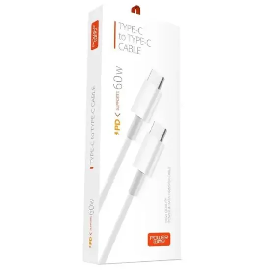 Powerway PD60 TYPE-C TO TYPE-C 60W 1 Metre Hızlı Şarj ve Data Kablosu resmi