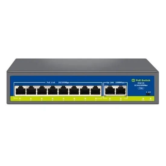 Novacom NVC-HIF0820GBL-C 8+2 Port Gigabit Uplink PoE Switch (250m Extend Modlu) resmi